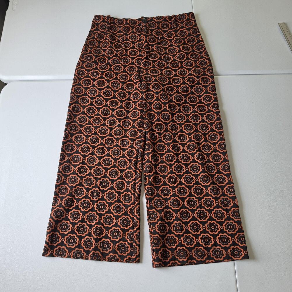 Maeve Anthropologie Colette Pants Womens 31 Orange Floral Wide Leg Crop Stretch
